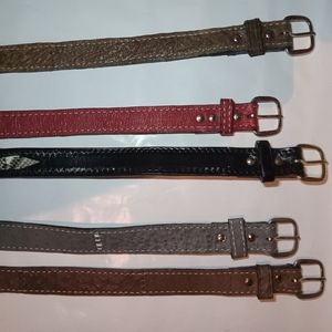 2 -Brown, Red, Grey Genuine ostrich belts  and 1 Black inlay snake skin belt.